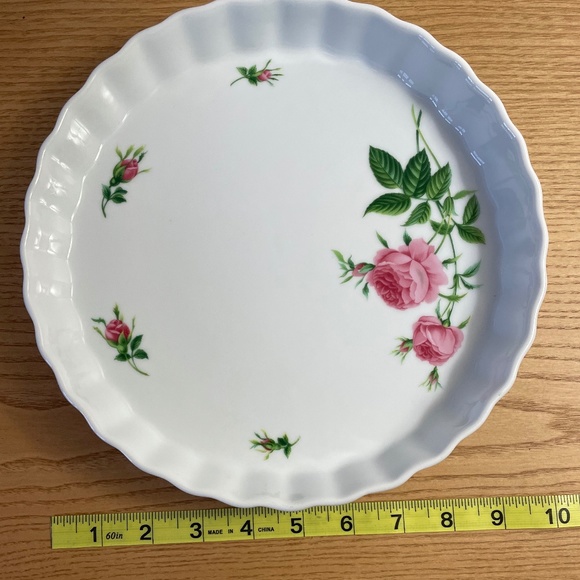 Vintage Christineholm Porcelain Rose Quiche Tart Pan White Dish 10” Inch Fluted - Picture 4 of 4